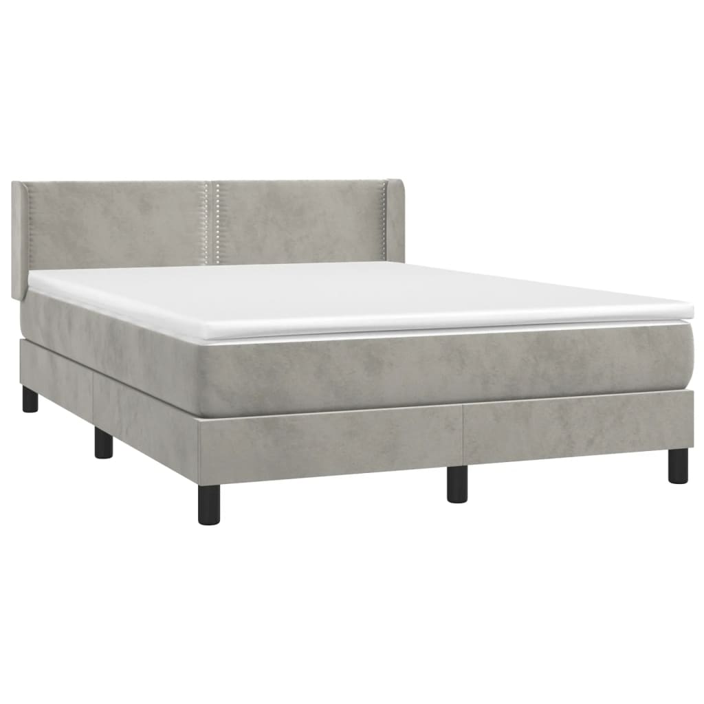 Box Spring Postel S Matrací Samet Světle Šedá