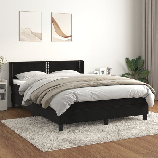 Box Spring Postel S Matrací Černá Samet Černá
