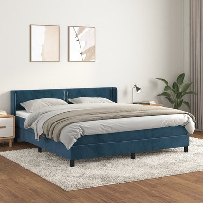 Box Spring Postel S Matrací Tmavě Modrá Samet Tmavě Moddrá