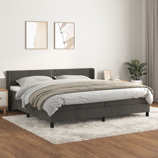 Box Spring Postel S Matrací Samet Tmavě Šedá