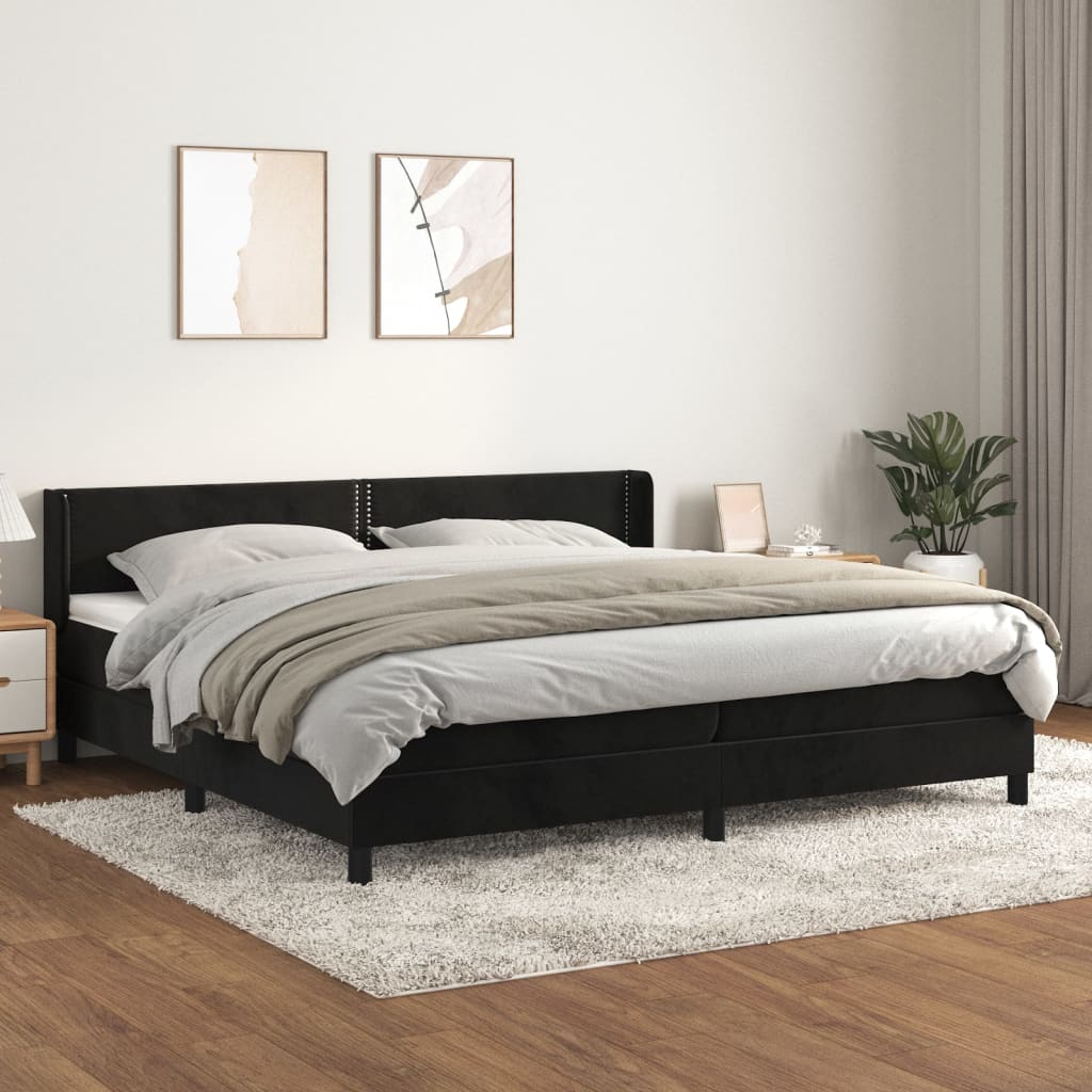 Box Spring Postel S Matrací Černá Samet Černá