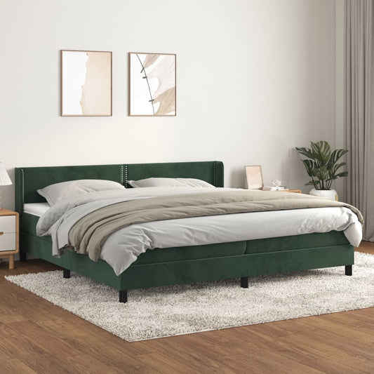 Box Spring Postel S Matrací Samet Tmavě Zelená