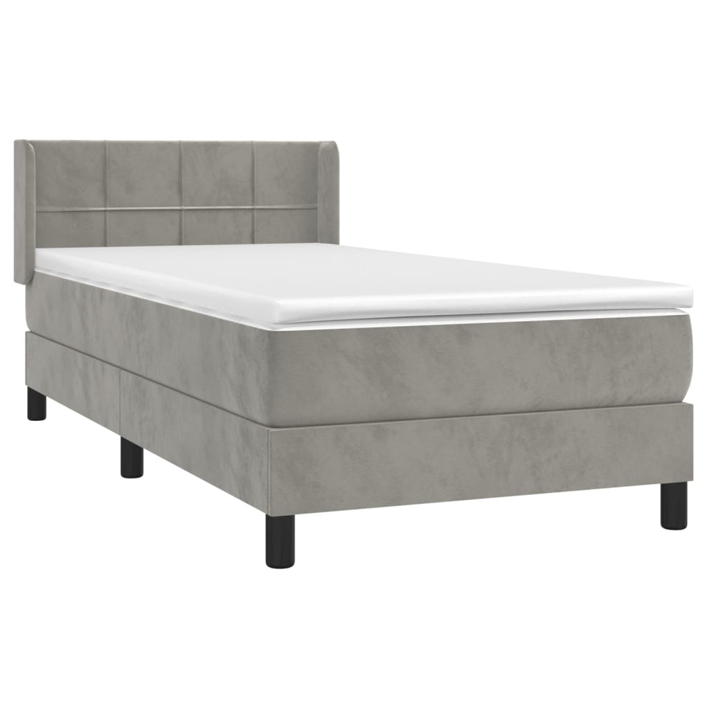 Box Spring Postel S Matrací Samet Světle Šedá