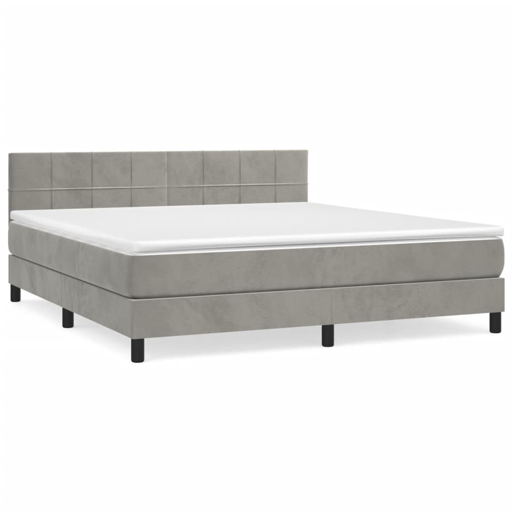 Box Spring Postel S Matrací Samet Světle Šedá