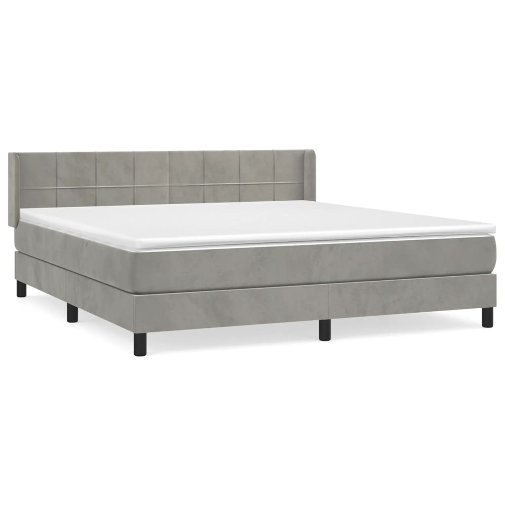Box Spring Postel S Matrací Samet Světle Šedá