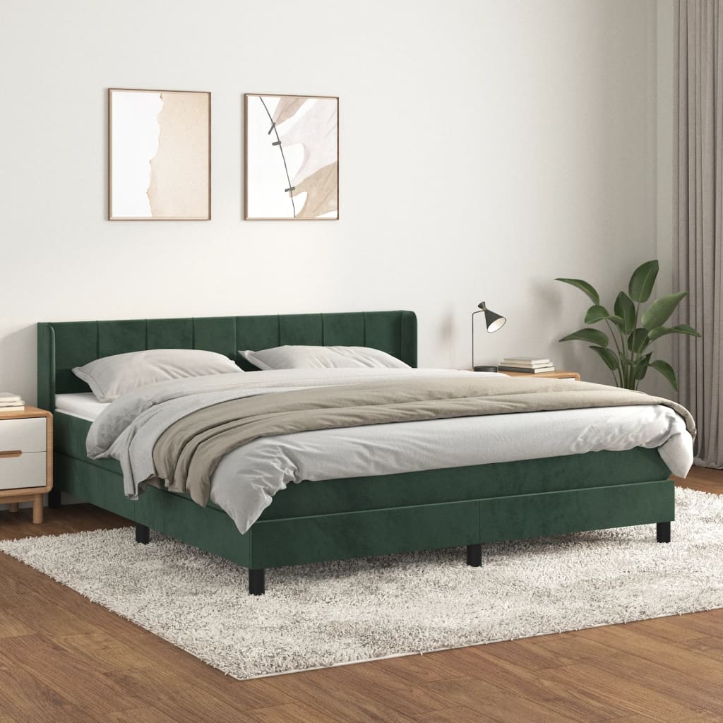 Box Spring Postel S Matrací Samet Tmavě Zelená
