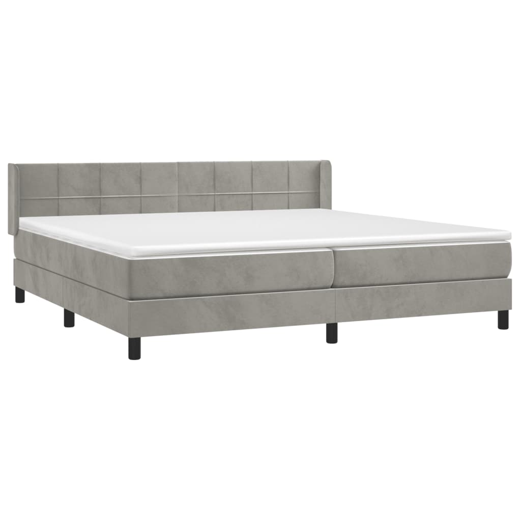 Box Spring Postel S Matrací Samet Světle Šedá