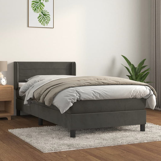 Box Spring Postel S Matrací Samet Tmavě Šedá
