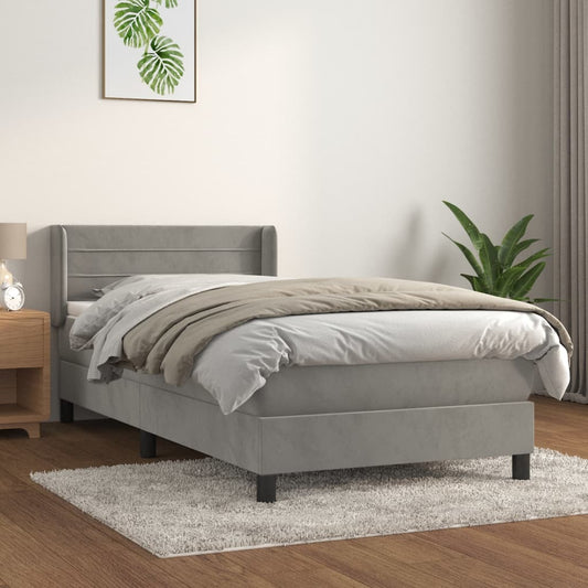 Box Spring Postel S Matrací Samet Světle Šedá