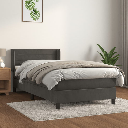 Box Spring Postel S Matrací Samet Tmavě Šedá