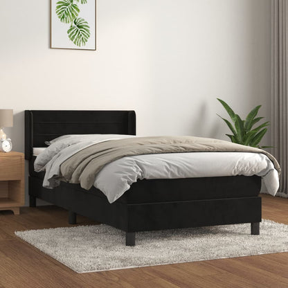 Box Spring Postel S Matrací Černá Samet Černá