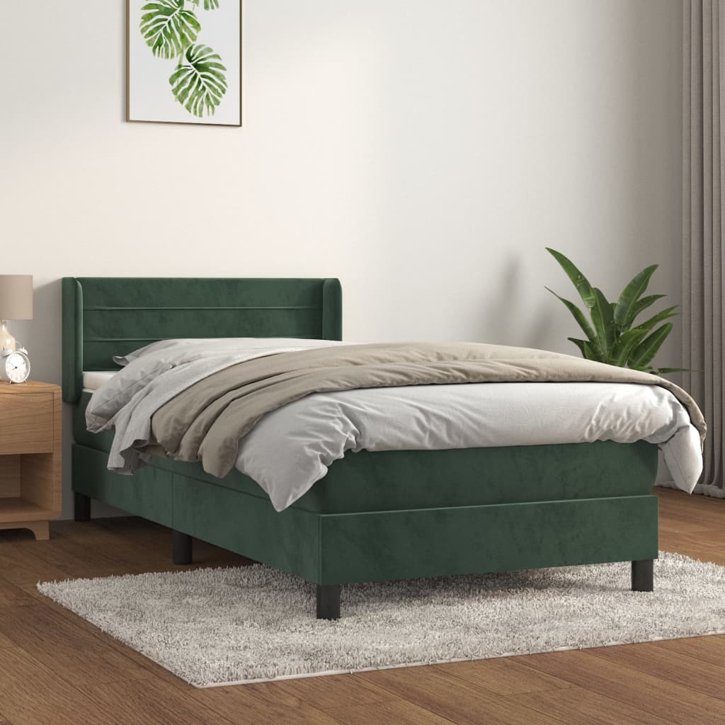 Box Spring Postel S Matrací Samet Tmavě Zelená
