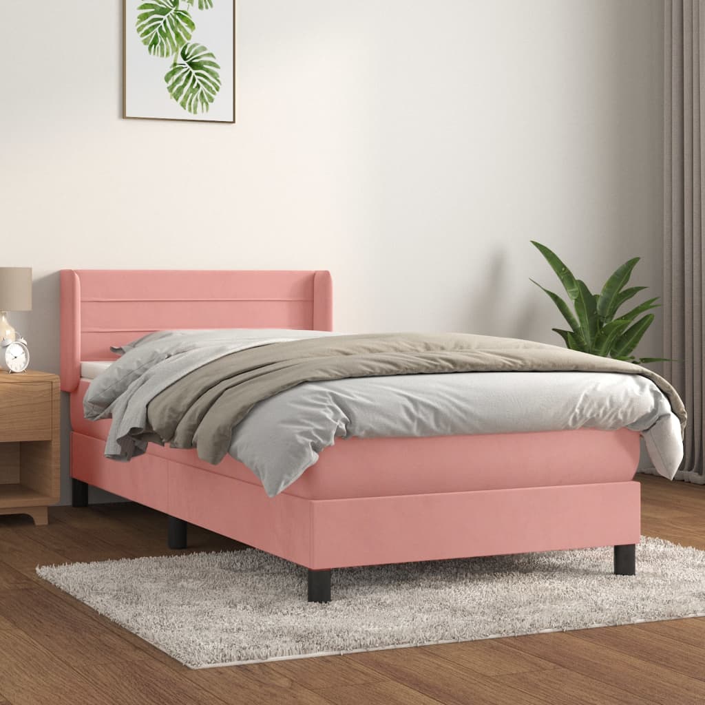 Box Spring Postel S Matrací Samet Růžová