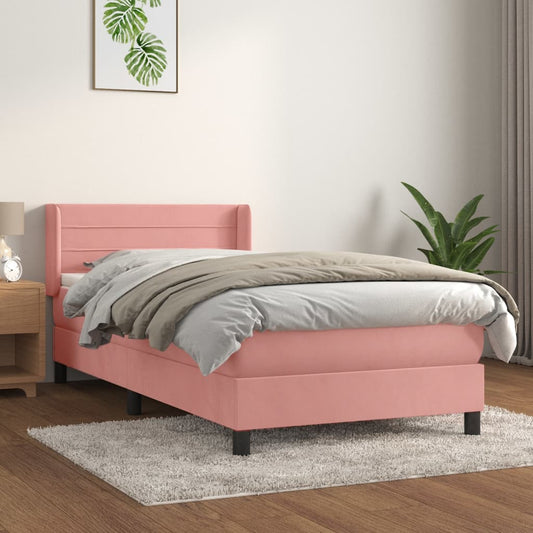 Box Spring Postel S Matrací Samet Růžová