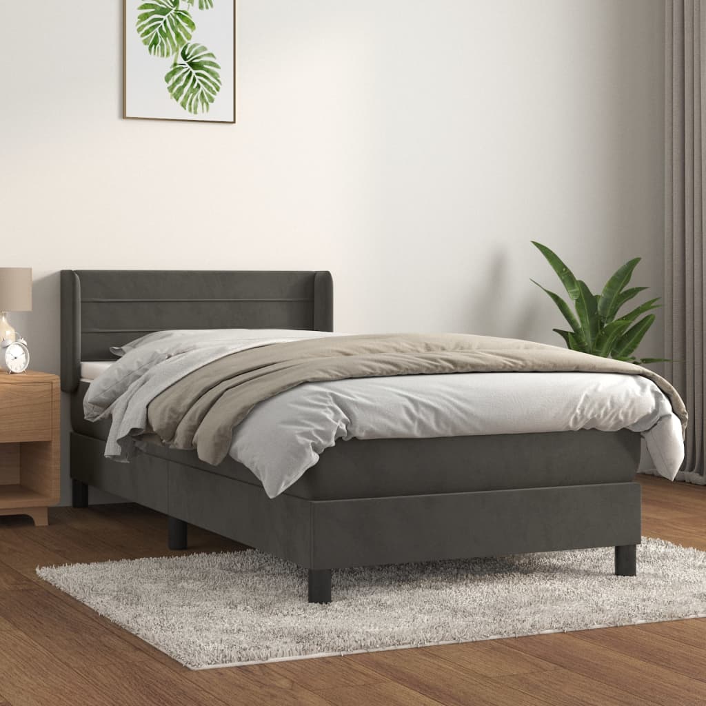 Box Spring Postel S Matrací Samet Tmavě Šedá