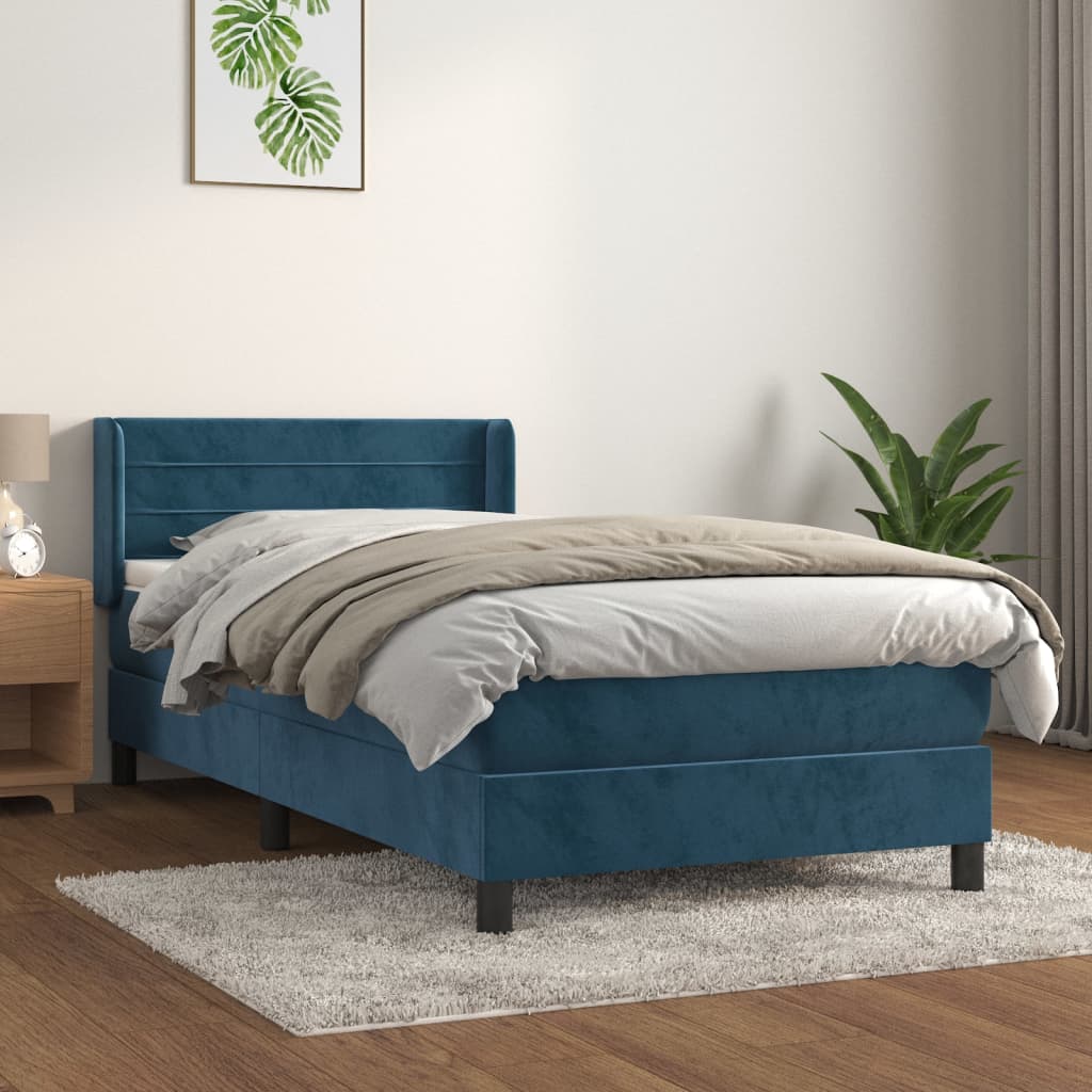 Box Spring Postel S Matrací Tmavě Modrá Samet Tmavě Moddrá