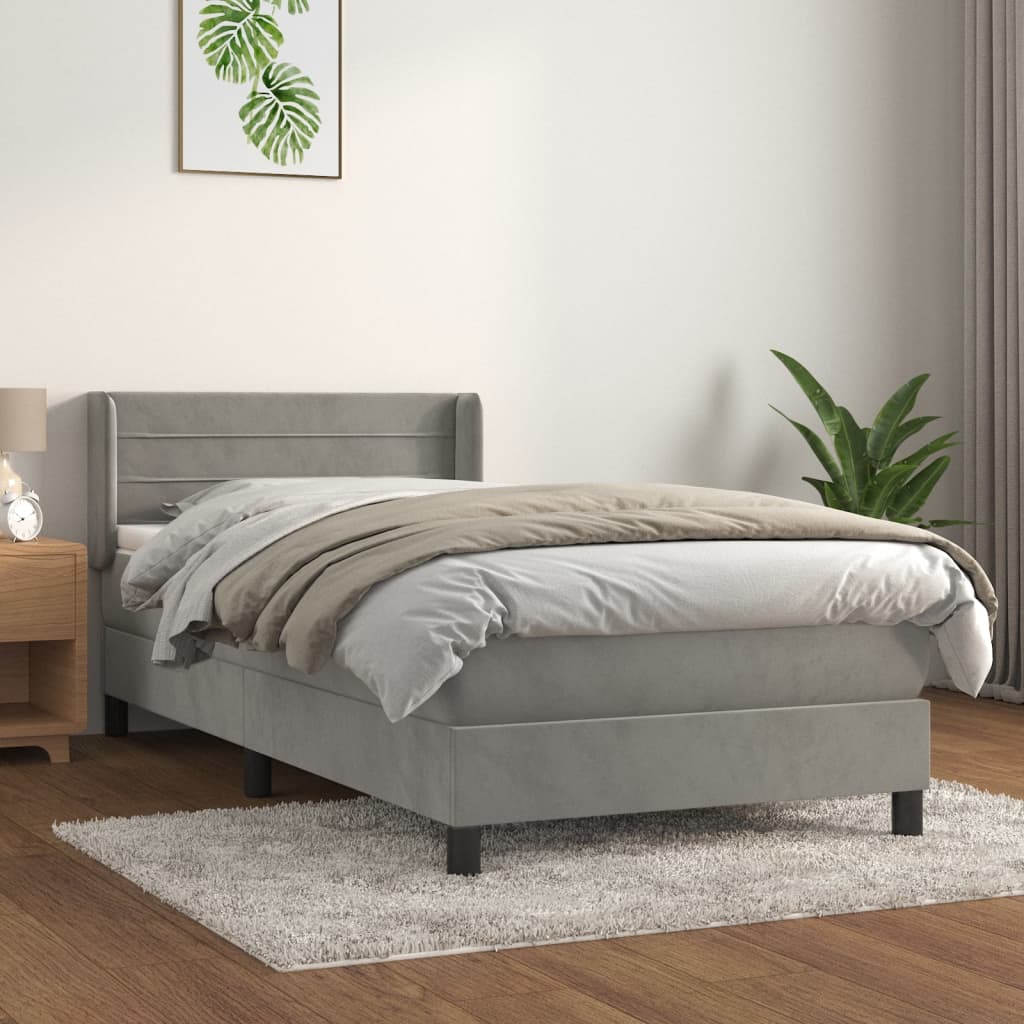 Box Spring Postel S Matrací Samet Světle Šedá