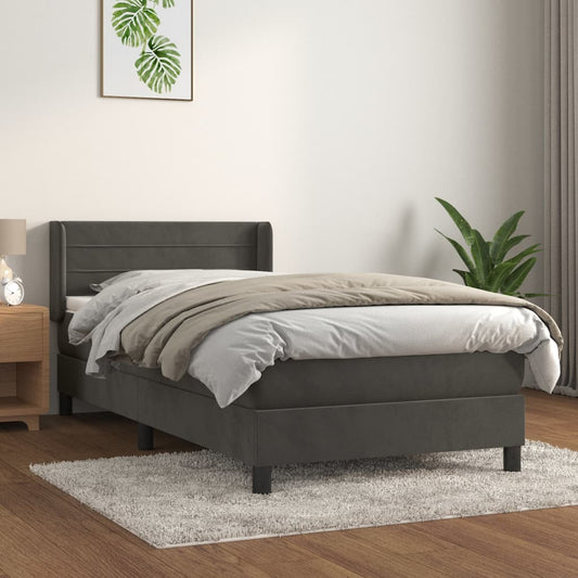 Box Spring Postel S Matrací Samet Tmavě Šedá