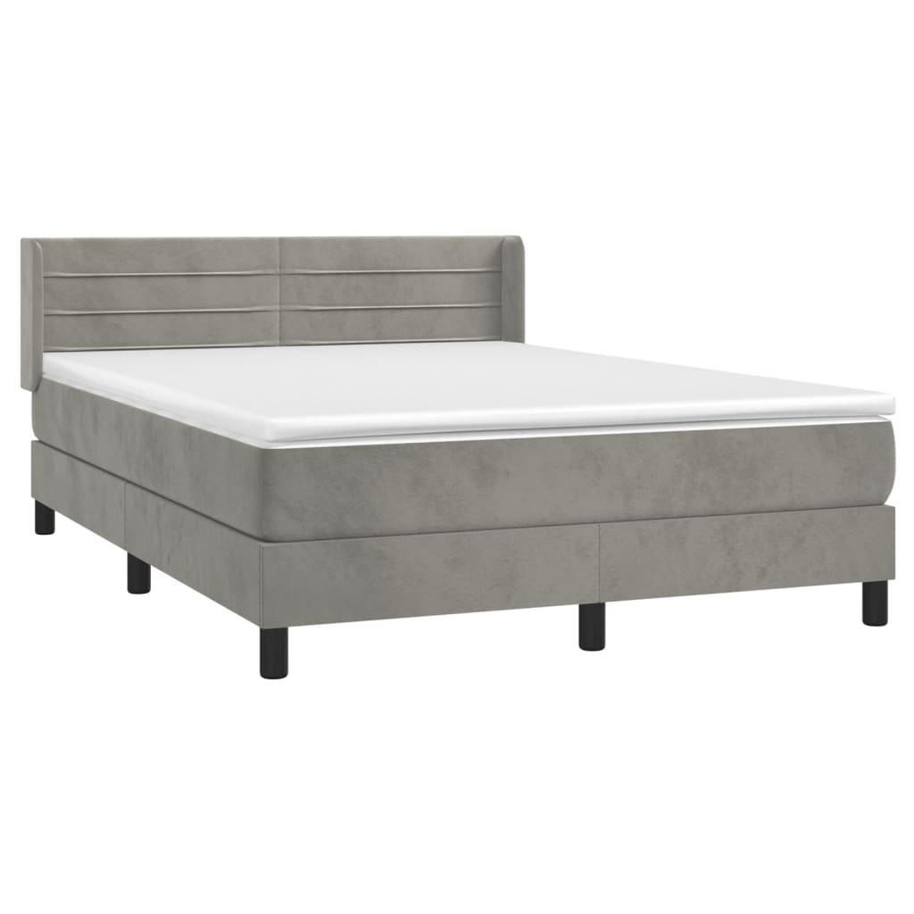 Box Spring Postel S Matrací Samet Světle Šedá