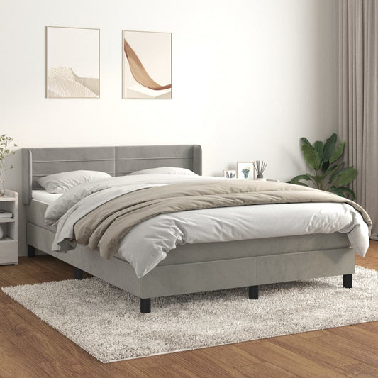 Box Spring Postel S Matrací Samet Světle Šedá