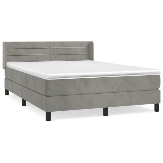 Box Spring Postel S Matrací Samet Světle Šedá