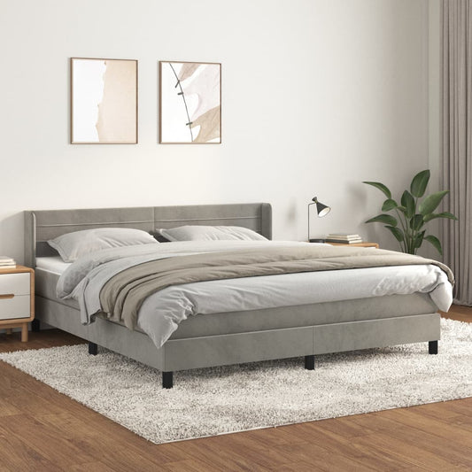 Box Spring Postel S Matrací Samet Světle Šedá