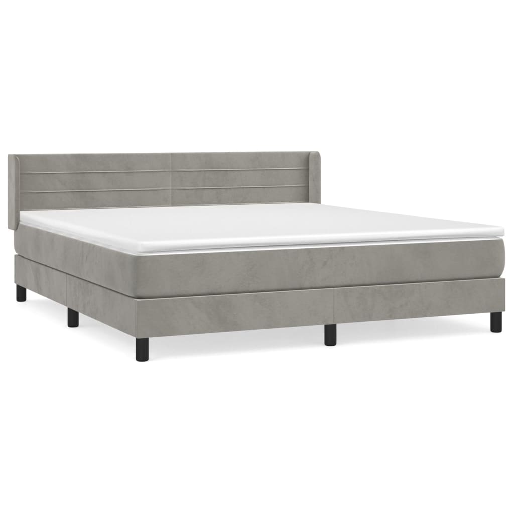 Box Spring Postel S Matrací Samet Světle Šedá