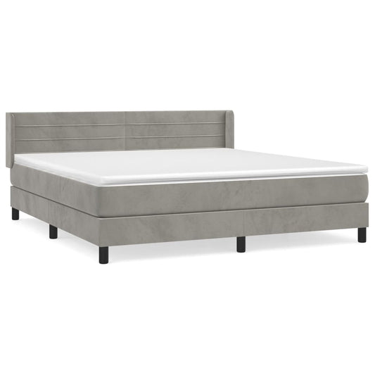 Box Spring Postel S Matrací Samet Světle Šedá