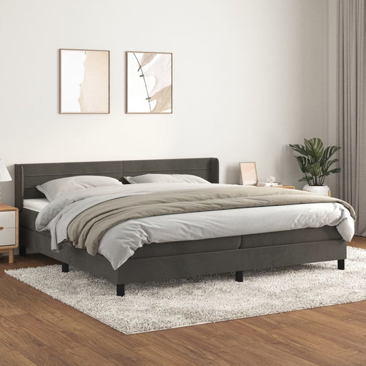 Box Spring Postel S Matrací Samet Tmavě Šedá