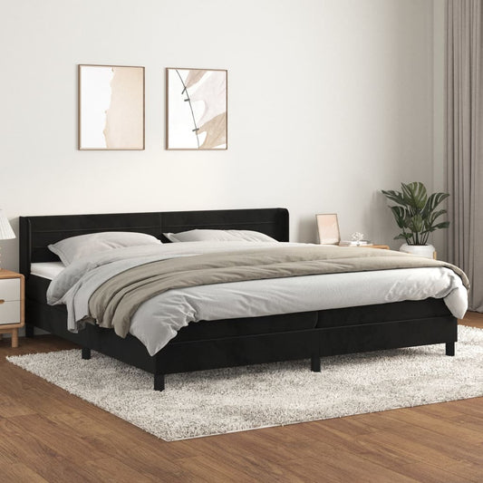 Box Spring Postel S Matrací Černá Samet Černá