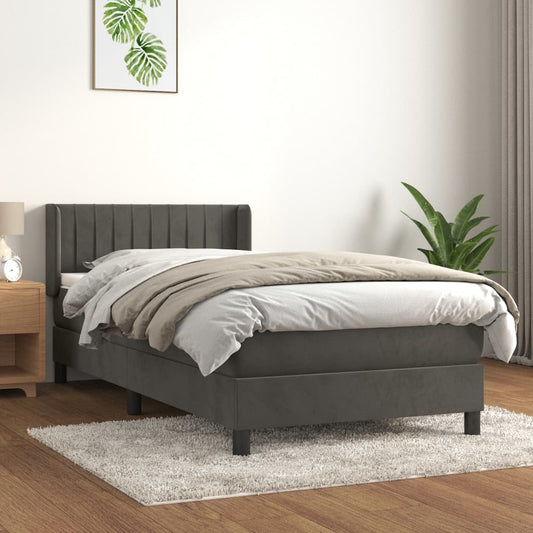 Box Spring Postel S Matrací Samet Tmavě Šedá