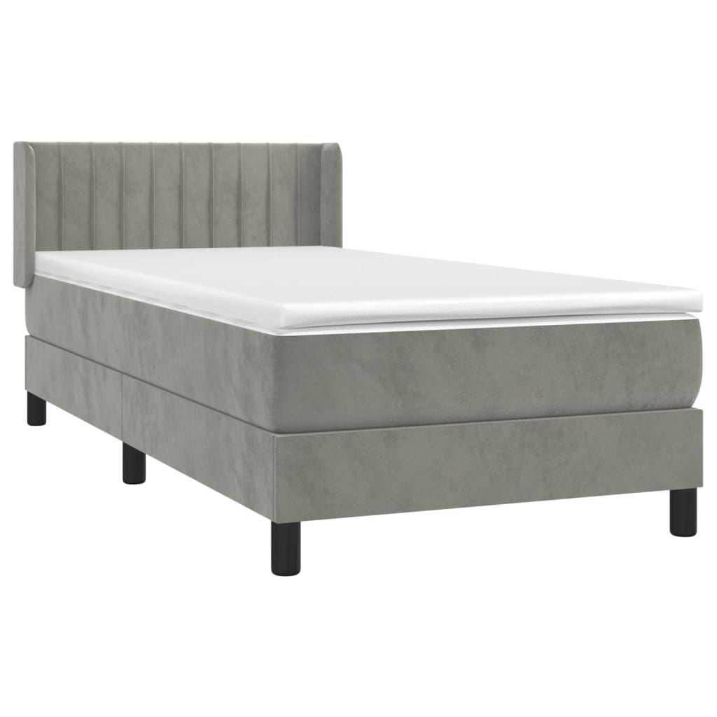 Box Spring Postel S Matrací Samet Světle Šedá