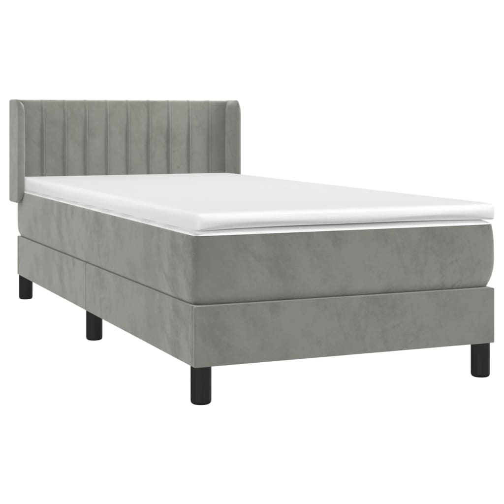 Box Spring Postel S Matrací Samet Světle Šedá