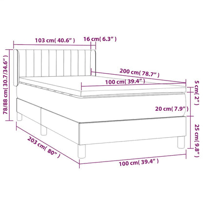 Box Spring Postel S Matrací Samet Světle Šedá