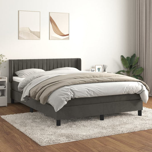 Box Spring Postel S Matrací Tmavě Šedý Samet Tmavě Šedá