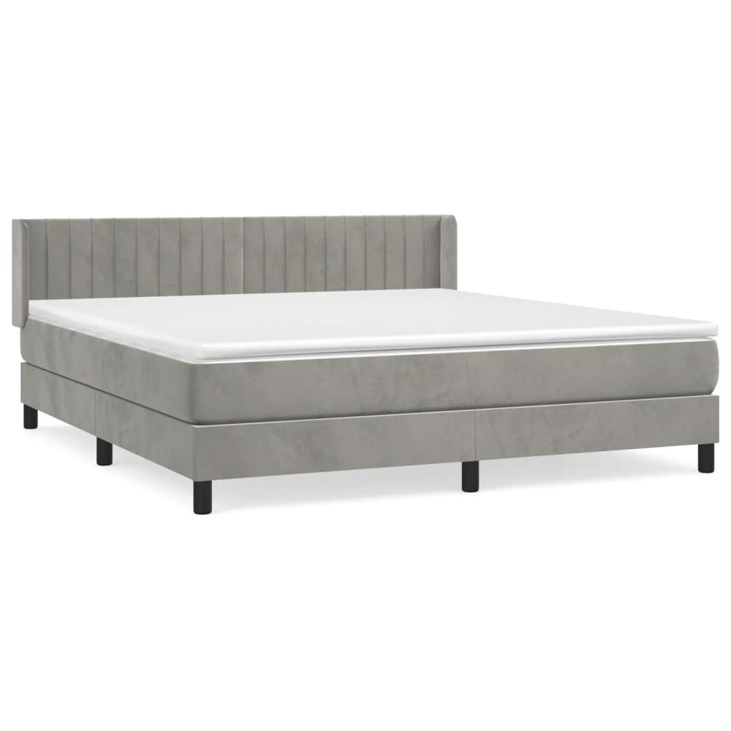 Box Spring Postel S Matrací Samet Světle Šedá