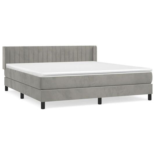 Box Spring Postel S Matrací Samet Světle Šedá