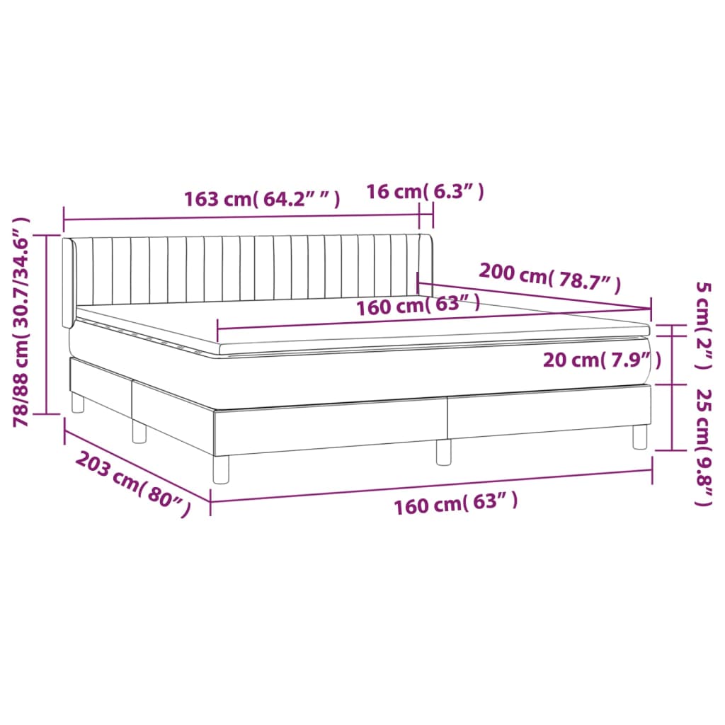 Box Spring Postel S Matrací Samet Tmavě Šedá