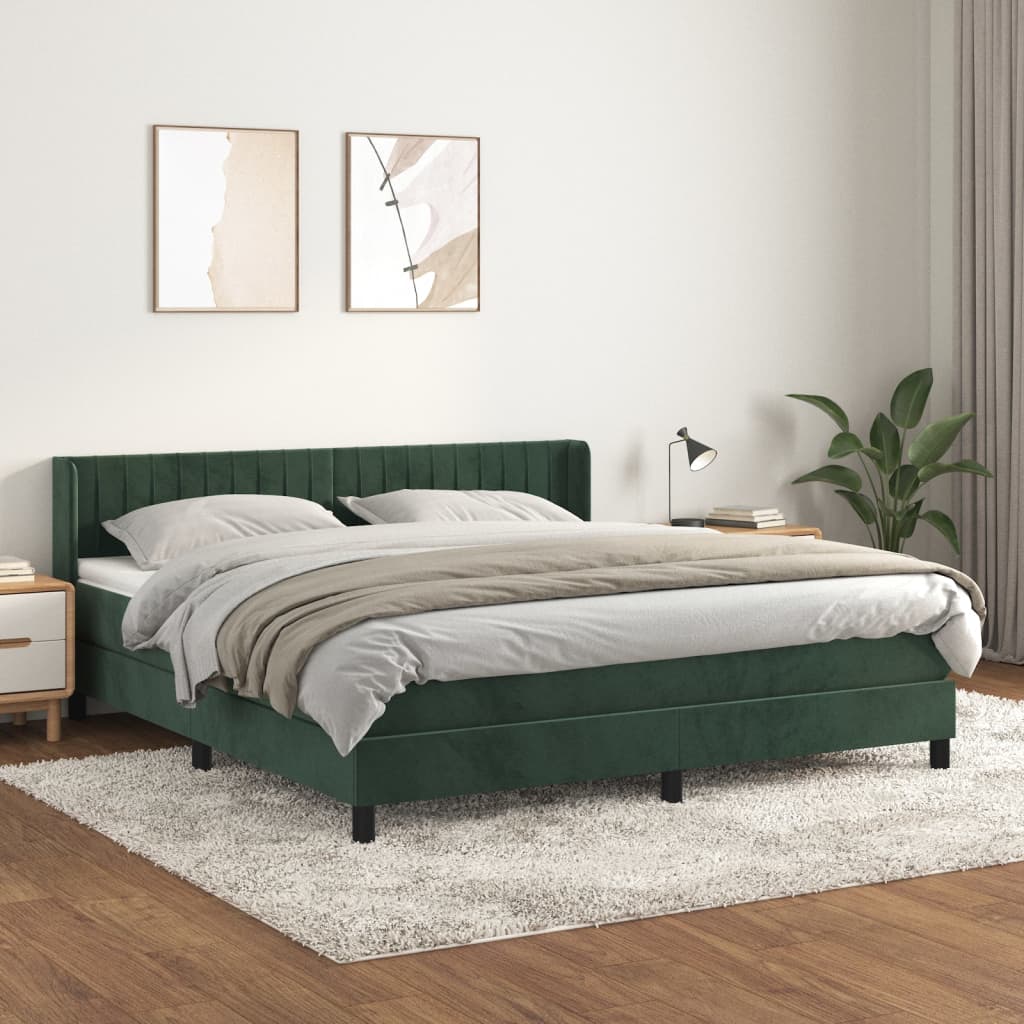Box Spring Postel S Matrací Samet Tmavě Zelená