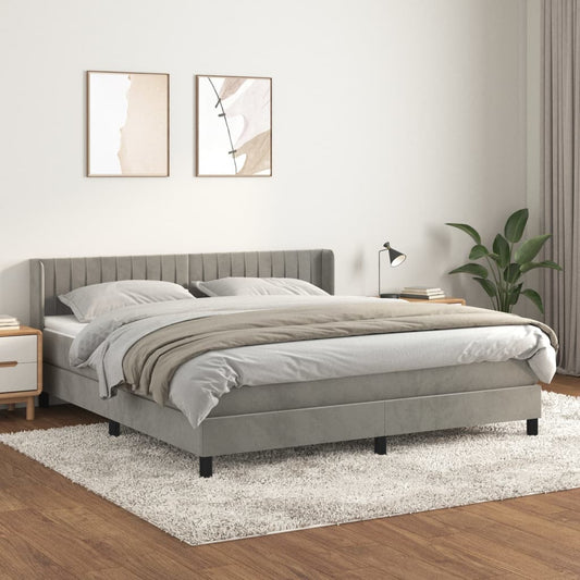 Box Spring Postel S Matrací Samet Světle Šedá