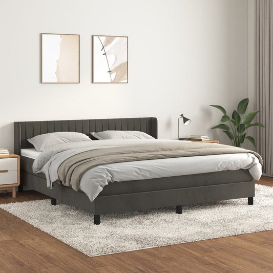 Box Spring Postel S Matrací Samet Tmavě Šedá