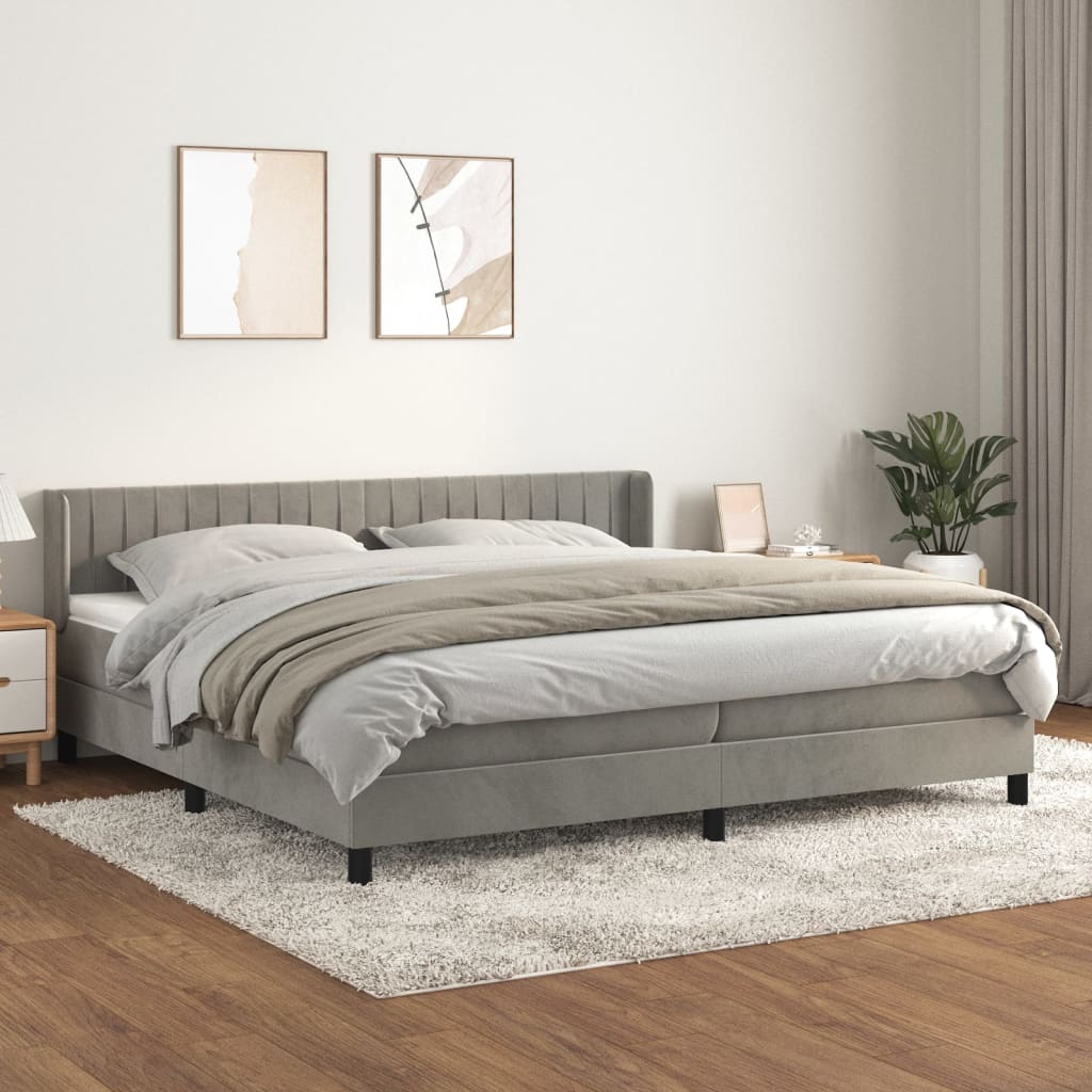 Box Spring Postel S Matrací Samet Světle Šedá