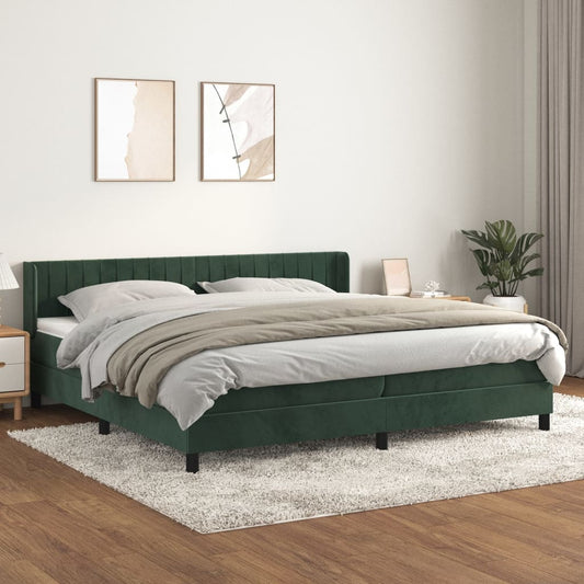 Box Spring Postel S Matrací Samet Tmavě Zelená