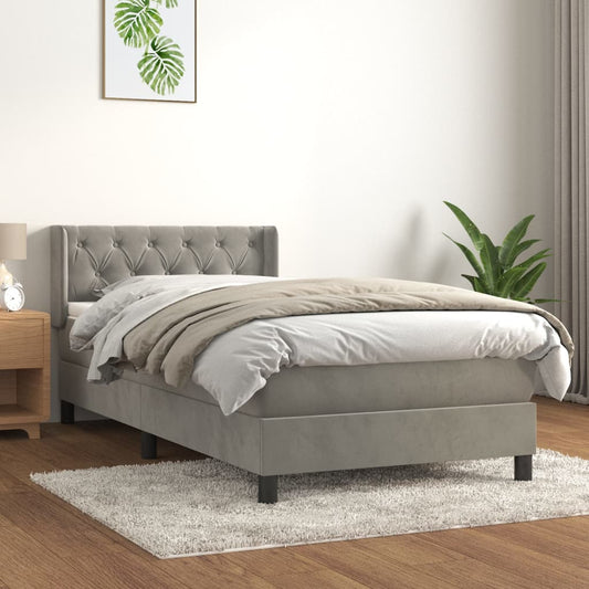 Box Spring Postel S Matrací Samet Světle Šedá
