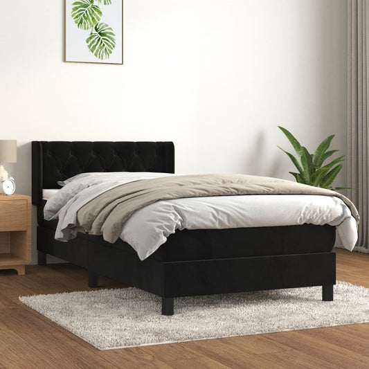 Box Spring Postel S Matrací Černá Samet Černá