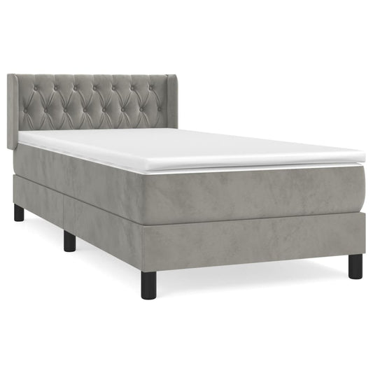 Box Spring Postel S Matrací Samet Světle Šedá