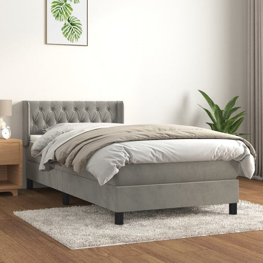 Box Spring Postel S Matrací Samet Světle Šedá