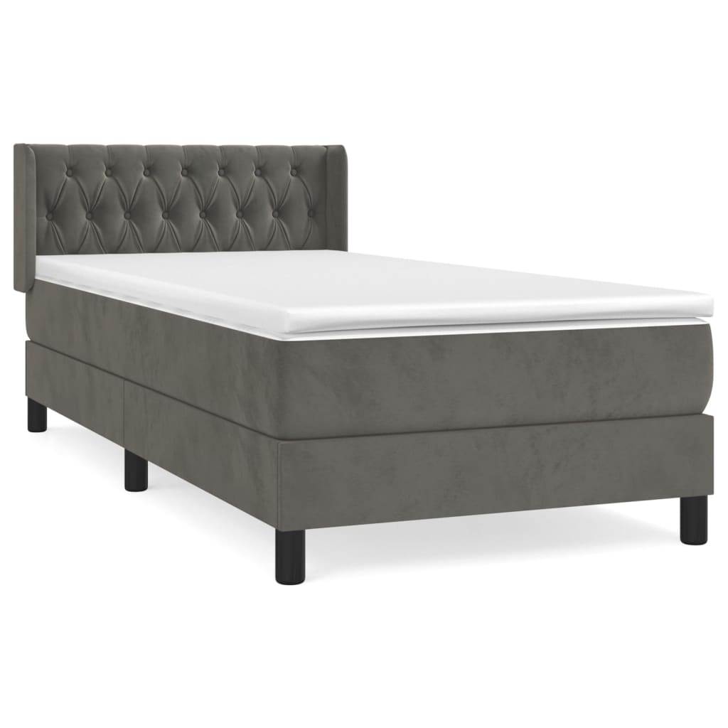 Box Spring Postel S Matrací Samet Tmavě Šedá