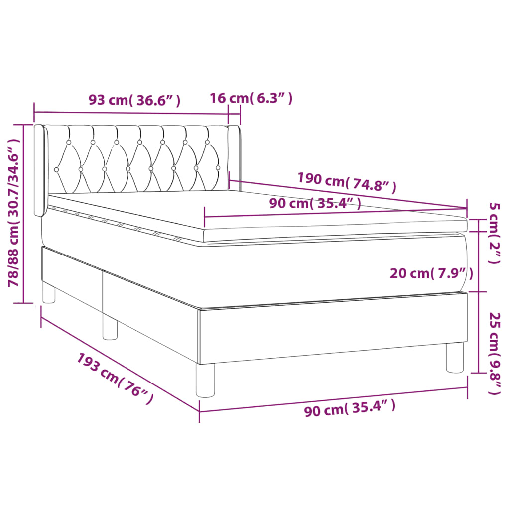 Box Spring Postel S Matrací Samet Tmavě Šedá
