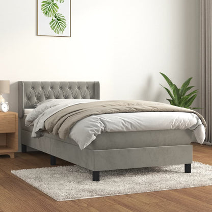 Box Spring Postel S Matrací Samet Světle Šedá